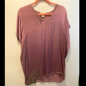 100% silk bead embroidered too/tunic/t-shirt